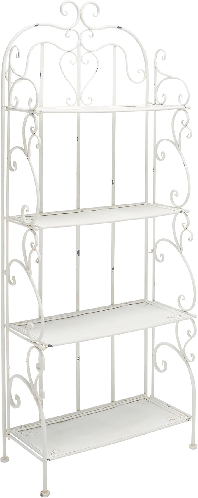 SAFAVIEH Outdoor Collection Tyrique Victorian Antique White Wrought Iron 4-Tier Shelf Unit