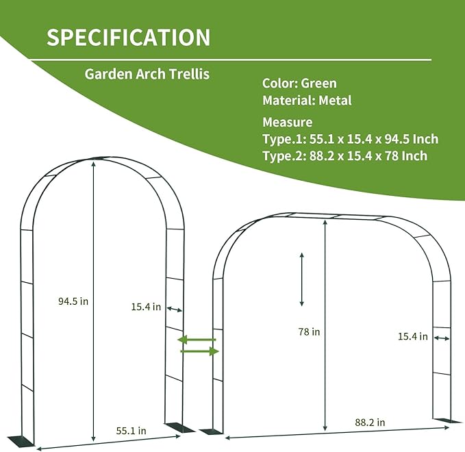 Thickened Metal Garden Arch with Base for Climbing Plants Outdoor, Garden Arbors and Arches, Wedding Arch Frame Archway, Christmas Party Decoration