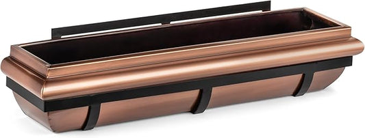 H Potter Window Box Copper Finish Flower Plant Container with Metal Frame to Attach to House (Antique Copper, 36 INCH)