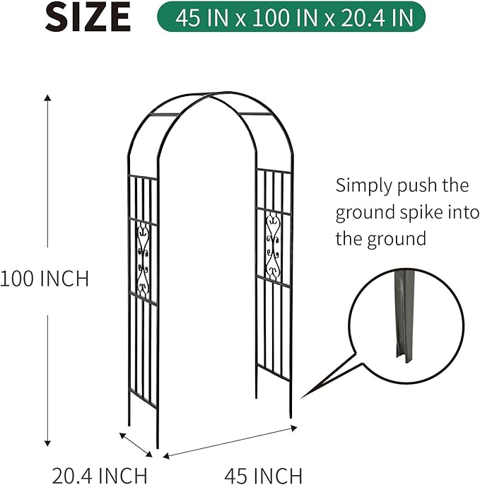 Metal Pergola Arbor, 100" H x 45" W Garden Arch Archway for Wedding Ceremony Party Curved Iron Plants Trellis Stand Use for Outdoor Garden Climbing Plants