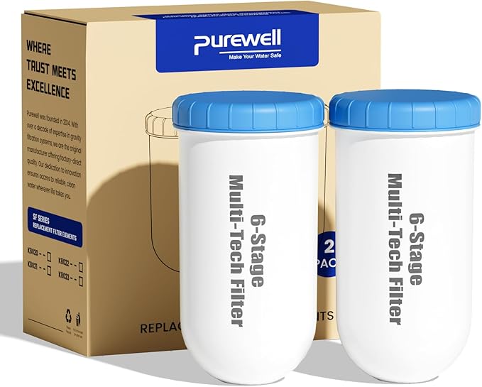 Purewell 6-Stage Water Filter Replacement, 7-Inch Pitcher Cartridge Compatible with Zero Pitcher, NSF/ANSI 42 & 372 Certified, 3000-Gallon Long-Lasting, Reduces Chlorine, Lead & Impurities (2-Pack)