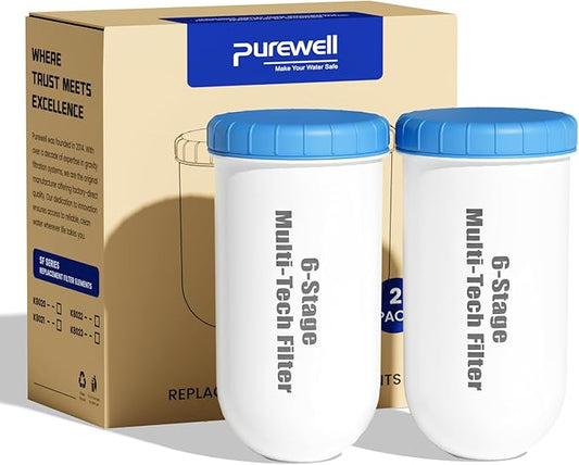 Purewell 6-Stage Water Filter Replacement, 7-Inch Pitcher Cartridge Compatible with Zero Pitcher, NSF/ANSI 42 & 372 Certified, 3000-Gallon Long-Lasting, Reduces Chlorine, Lead & Impurities (2-Pack)