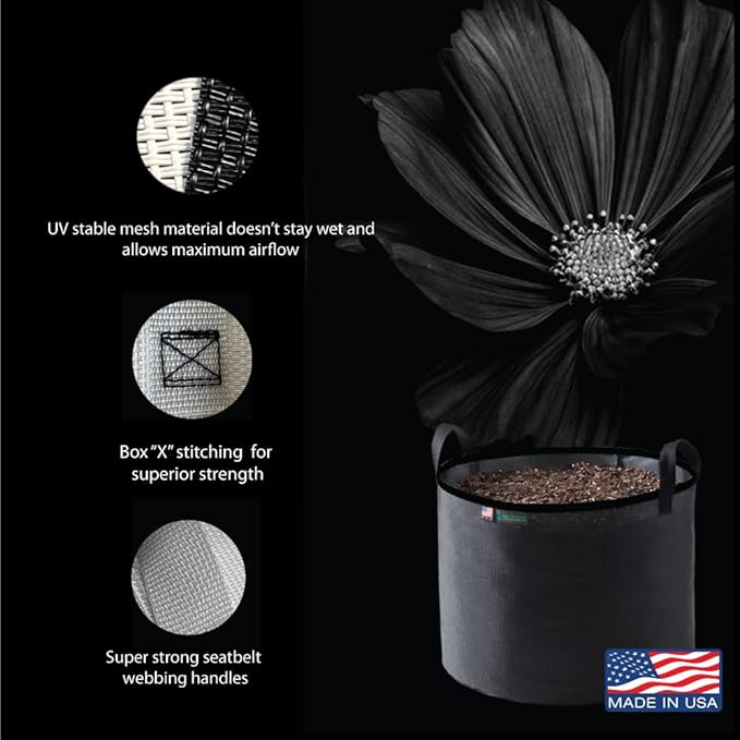 Grow Bag 15 Gallon, Planting Pots - Colorful Plant Grow Bags Pots Gardening Vegetable - Air Pruning Mesh Fabric Plant Container - (Black/Black)