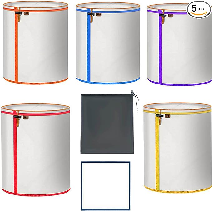 5-Pack 5-Gallon All-Mesh Storage Bags, 5 Color Fine Nylon Mesh, FIQAPJ 5 Pieces Per Pack - For 5 Gallon Bucket, Reusable Filter Bag With Opening On Top - Hydroponics, Gardening.