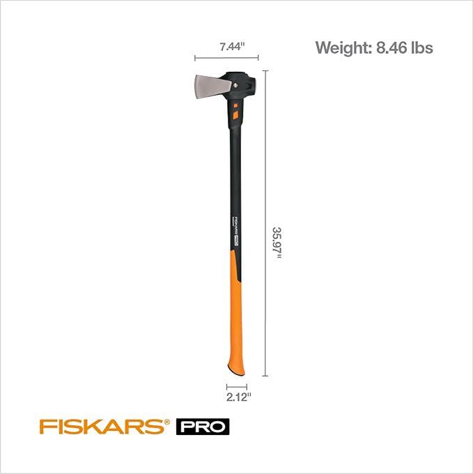 Fiskars Pro IsoCore Splitting Maul and Stainless Steel Axe, Wood Splitting Maul, IsoCore Shock Reduction & Forged Steel Head, 6 lb, 36”, Black/Orange