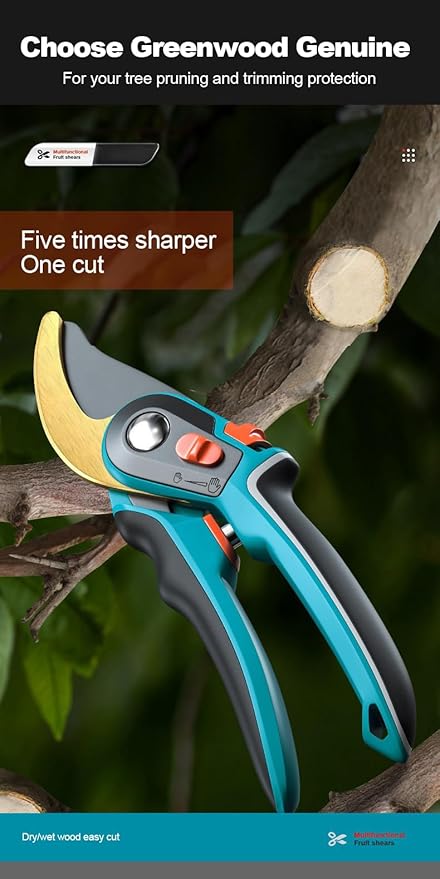 Greenwood Heavy Duty Bypass Pruner - Professional Pruning Shears & Garden Shears with Precision Sharp Blades, Ergonomic Non-Slip Handle for Gardening, Bonsai, Flowers and Plant Care