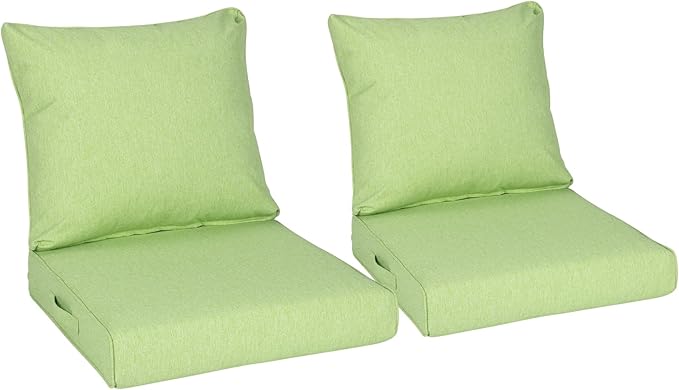 Aoodor 25" x 25" Patio Deep Seat Cushion Set, Water Resistant & Fade Resistant Outdoor Furniture Cushions with Adjustable Straps for Patio, Deck, Garden, Set of 2, Green