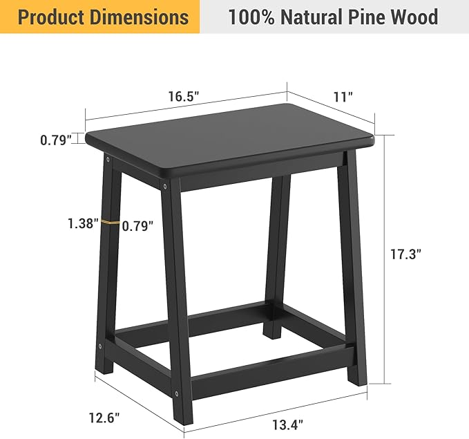 Wood End Table Side Table Tall Seat Stool Dining Stool Wooden Plant Stand Indoor Bedside Table Nightstand Plant Table Bathroom Flower Pot Stand for Living Room Bedroom Kitchen (Black)