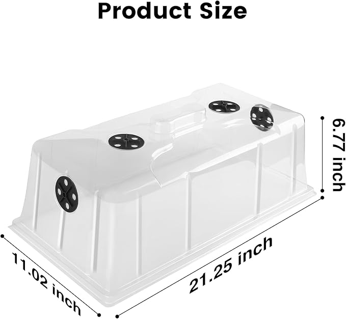 MIXC 10 Pack Humidity Dome 7" Tall Extra Strength, 1020 Growing Trays Cover, Propagation Seed Cloning Lid Vented for 10 x 20 Inch Flat Tray and Seed Starting Germination, Black