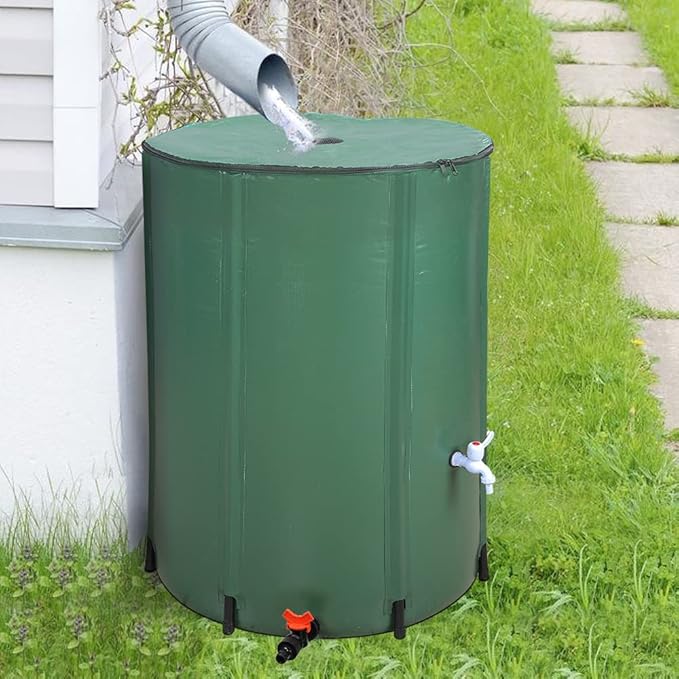 132 Gallon Collapsible Rain Barrel, Water Storage Tank, Portable Rainwater Collection System, Rain Catcher Barrel with Two Spigots and Overflow Kit, Rain Water Barrel Collector for Garden, Green