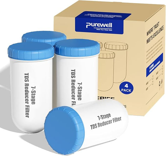 Purewell 7-Stage 7-In Water Filter Replacement for Zero Pitcher, Purewell SF series system, 400Gal Long-Lasting, Certified to Reduce TDS, Total PFAS (Forever Chemicals), Mercury, Chlorine (4 Pack)