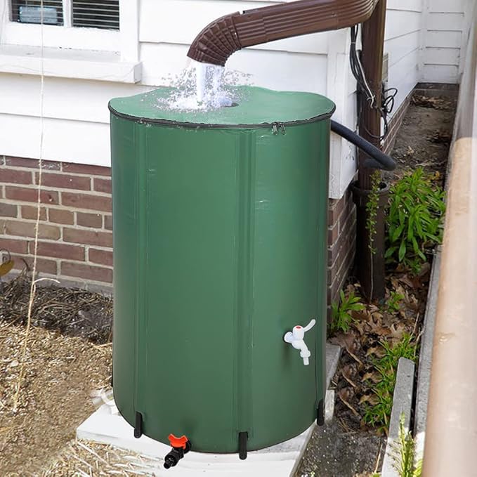 132 Gallon Collapsible Rain Barrel, Water Storage Tank, Portable Rainwater Collection System, Rain Catcher Barrel with Two Spigots and Overflow Kit, Rain Water Barrel Collector for Garden, Green