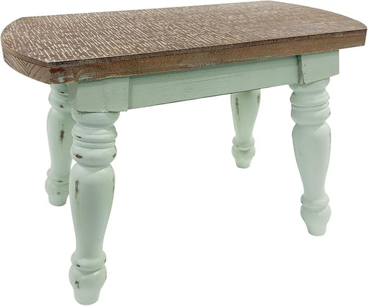 Farmhouse Wooden Plant Stand - Rustic Solid Wood Design, 300lb Capacity, Sturdy Step Stool for Kids, Kitchen, Bathroom, Vintage Home Decor(Green)