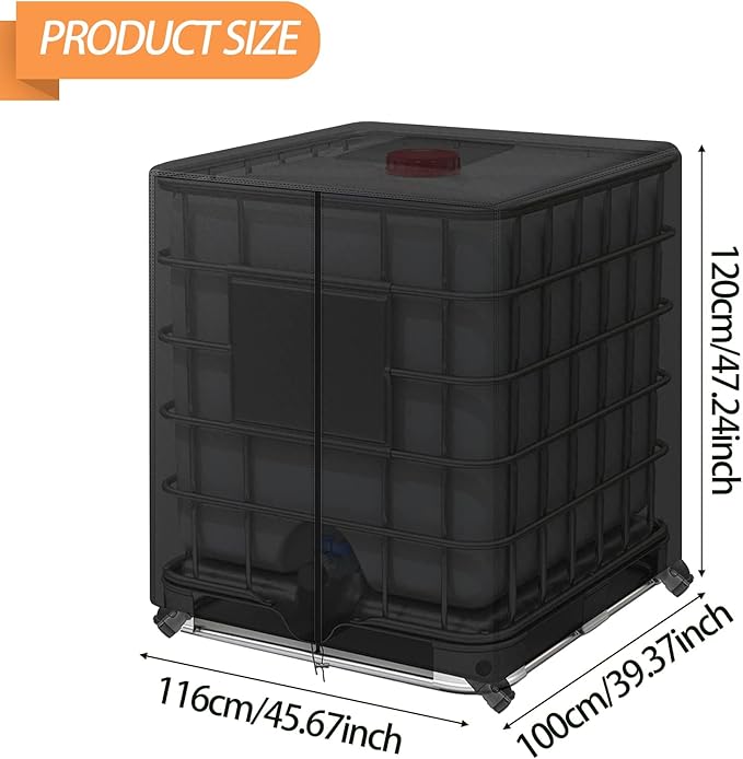 IBC Tote Cover, 275 𝑮𝒂𝒍𝒍𝒐𝒏 Water Tank Protective Cover for 1000L Garden Rain Water Tank, 420D Sunshade for Protect Water Tank from Harmful UV Rays (Black)