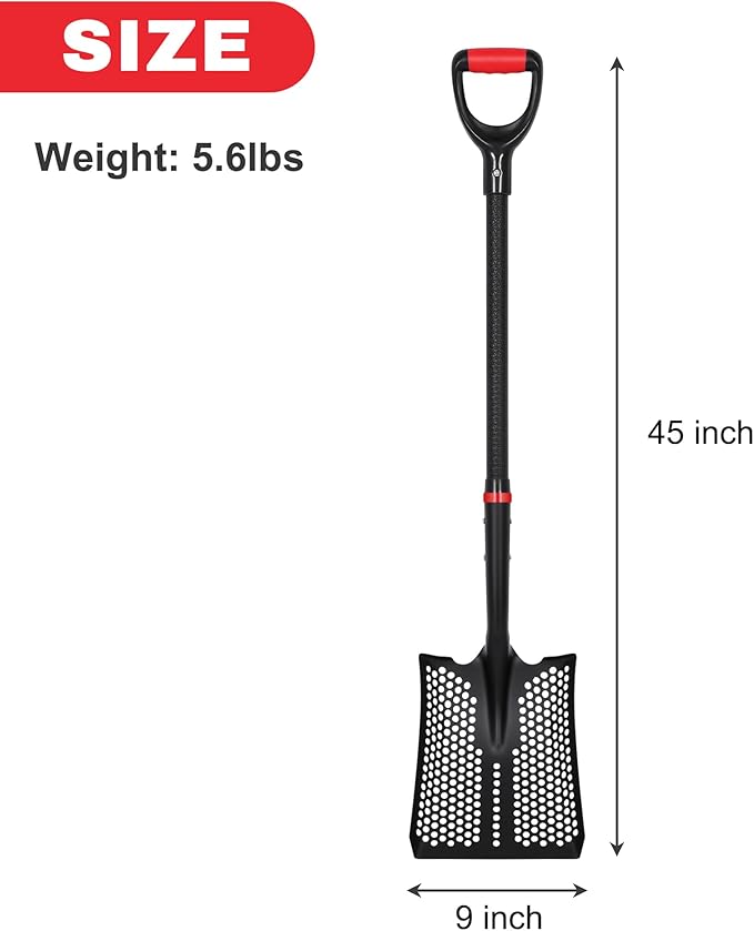 SHARK ATTACK 3-Piece Steel Shovel Set with D-Grip Handles-45'' Sifting Shovel, 28'' Spade with Powder Coating for Beach, Soil Chicken Coop, Farm Goat Stall Sand Poop Cleaning, Planting, Car Emergency