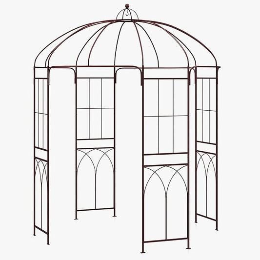 Giantex Birdcage Shape Garden Arbor, 8.4ft High x 7ft Wide, Metal Gazebo Arch Pergola Pavilion for Climbing Plants Party Wedding Ceremony Decor Outdoor, 16 Ground Stakes, Easy Assembly (Bronze)