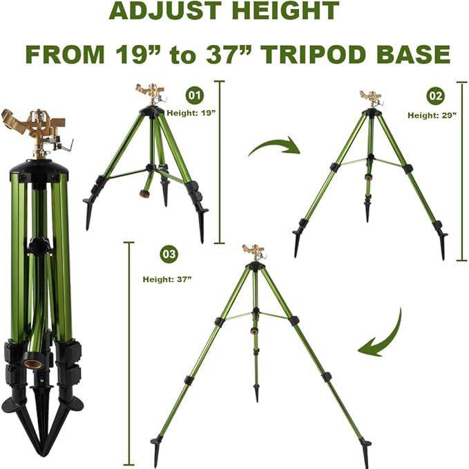 THUNDERBAY Impact Sprinkler on Tripod Base, Heavy-Duty sprinklers Provide 360-degree Spray Coverage Large Yard Garden Lawn Areas, 3/4 Inch Connector Extension Legs Flip Locks with Brass Head, 2 Pack