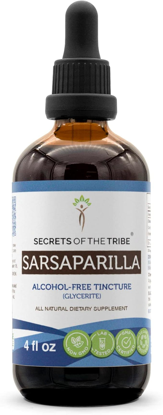 Secrets of the Tribe Sarsaparilla Tincture Alcohol-Free Extract, Sarsaparilla (Smilax Medica) Dried Root (4 FL OZ)