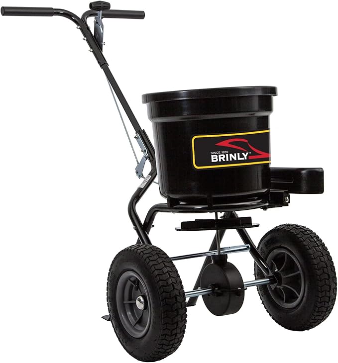 Brinly P20-500BHDF-A Push Spreader with Side Deflector Kit and Hopper Grate, 50 lb. Capacity - Flat Black