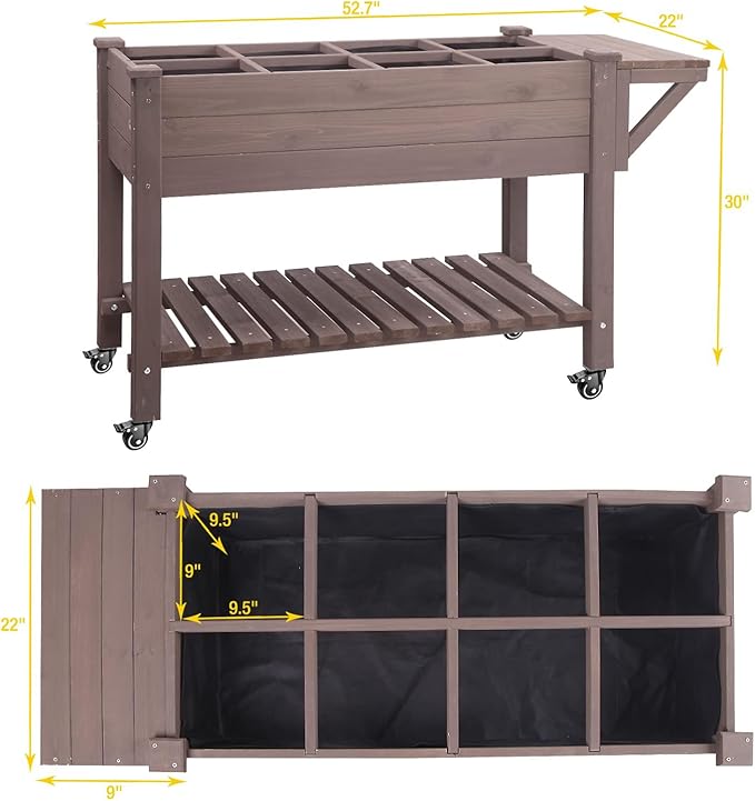 Aivituvin Raised Garden Bed, Elevated Wood Planter Box with Legs Stand for Backyard, Patio, Balcony w/Bed Liner, for Vegetables Flower Herb