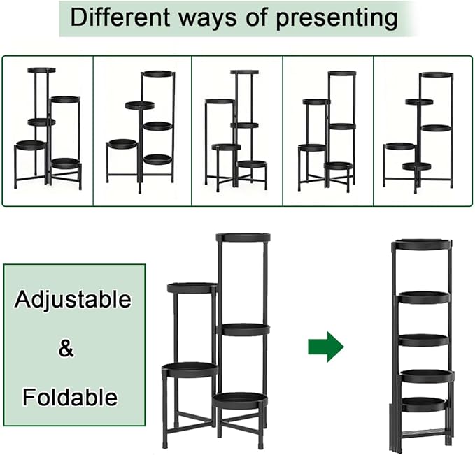 5 Tier Metal Plant Stand, Heavy Duty Corner Plant Holders Indoor Outdoor, Flower Pot Holder Display Rack for Patio Balcony Garden Living Room Bedroom