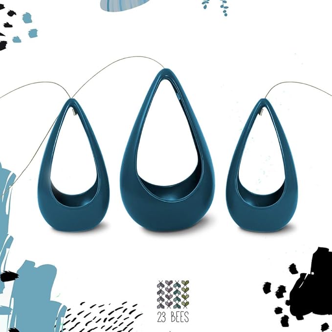23 Bees | Hanging Air Plant Holder | Blue Hanger Ceramic Planter | Small Floating Succulent Pots Container | Cactus Holders with Metal Wire | 3 Pack (3 Pack x Blue)