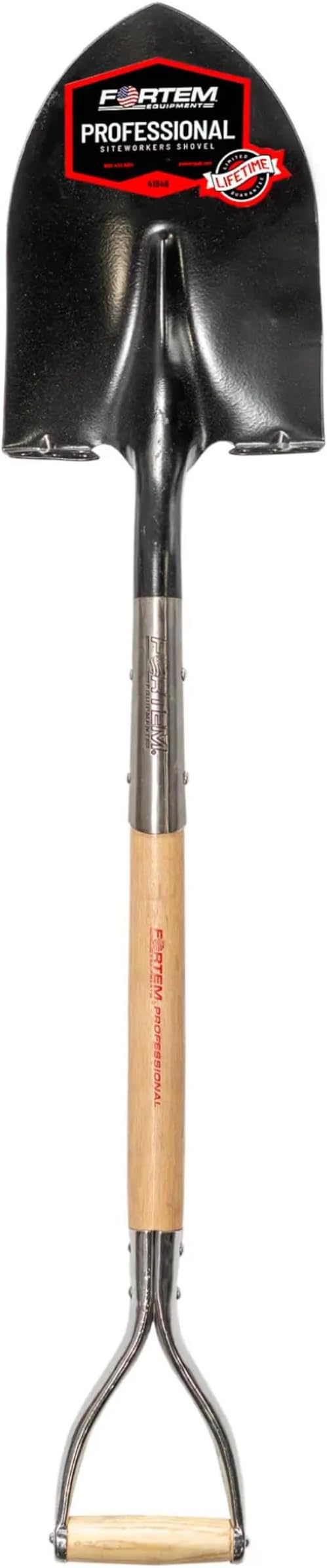 FORTEM Professional Grade Pointed Shovel with 36" Hard Oak Handle D-Grip
