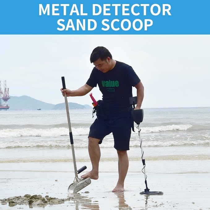 Metal Detecting Shovel, Stainless Steel Long Handle Sand Scoop, Metal Detecting Accessory, Underwater Treasure Hunting, Excavation (Pink Shovel Handle)