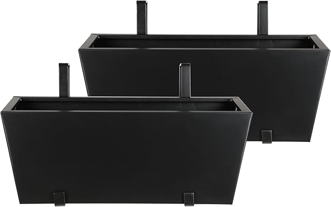 BIRDROCK HOME 2pk Metal Railing Planter - Black Balcony Flower Box - Deck Rail Boxes - House Apartment Plant Pot