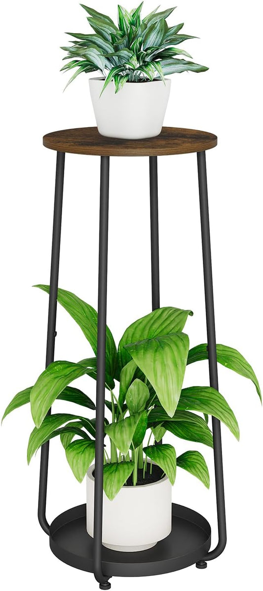 YINMIT Plant Stand Indoor, 2 Tier Wood Plant Stand, 30" Tall Vertical Flower Pot Stand, Round Corner Plant Shelf, Planter Pot Holder for Balcony Garden Patio Living Room