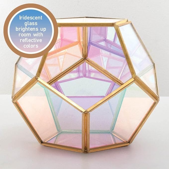 D'Eco Iridescent Glass Centerpiece (7x7x6) - Tabletop Planter Terrarium for Home & Wedding Decor - Fill with Succulents, Moss, Holiday Decorations, Mini Trees & Ornaments - Xmas Gift for Plant Lovers