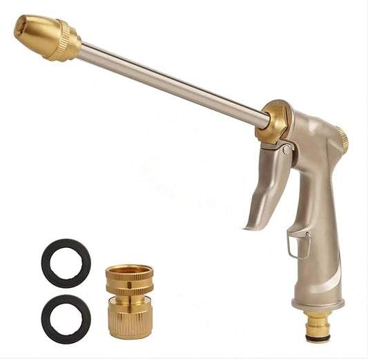 Garden hose nozzle spray, heavy metal high-pressure water gun, rotating can obtain different types of spray, watering plants and lawn, car washing, yard and pets (Long nozzle set)
