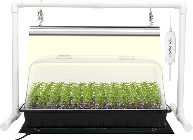 SOLIGT 1020 Size Seed Starter Kit with Grow Light and Heat Mat – 7" Humidity Dome, 6x12 Cell Seed Starter Tray, Bright-Adjustable with 8/12/18H Timer & Stand for Seed Starting & Seedling Propagation