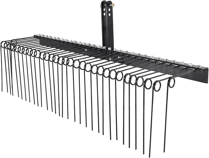 VEVOR Tow Behind Landscape Rake, 72" Tow Dethatcher with 32 Steel Tines, Lawn Dethatcher Rake Attaches to Category 1, 3 Point Hitch for Tractor, for Leaves, Pine Needles, Straw, and Grass