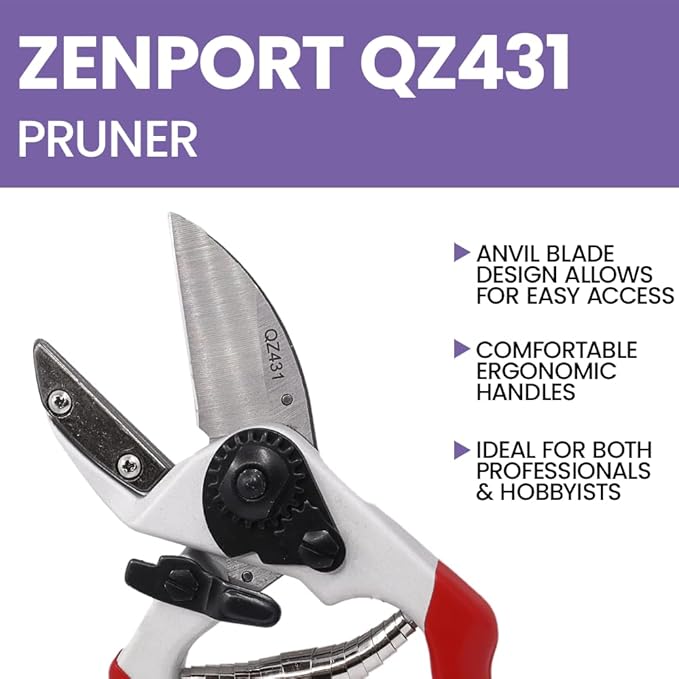 Zenport QZ431 Anvil Professional Pruner, 1-Inch Cut, 8.3-Inch Long