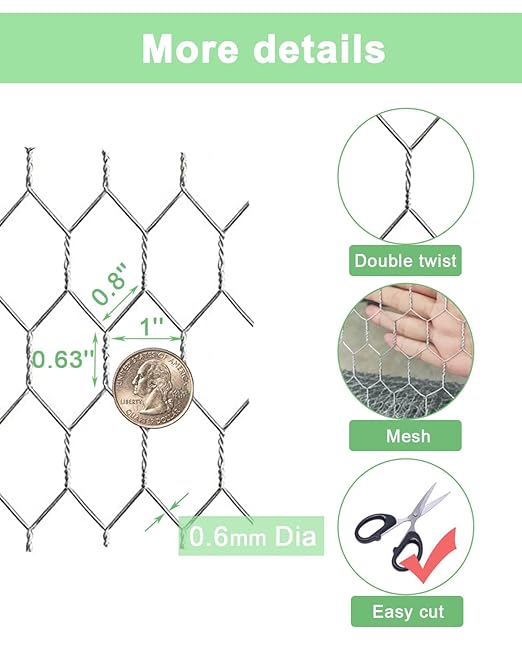 Garden Poultry Chicken Wire Netting - 36 '' × 100 ' Garden Fence Animal Barrier, Chicken Wire for Crafts, 1 inch Mesh Poultry Netting Fence, Pet/Rabbit/Chicken Wire Fencing