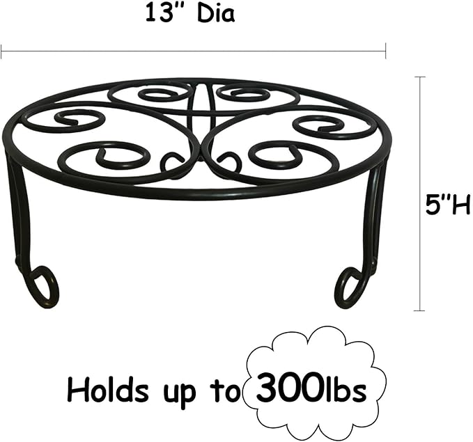 2 Pack 13in Diameter Metal Plant Stand for Indoor Outdoor Large Plants Flower Pot Heavy Duty Flower Pot Stand Holder,Rustproof Iron Round Plant Shelf for Planter Outdoor Plant Stand for Patio & Garden Décor (2 Pack 13 Diameter 5 inches Tall Black)