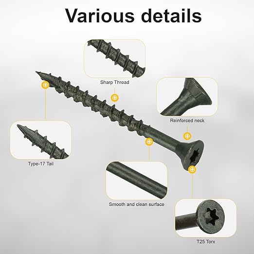 Wood Screws #8 x 2’’, T25 Star Torx Drive Flat Head Deck Screws, Green, 127Pcs (1lb)