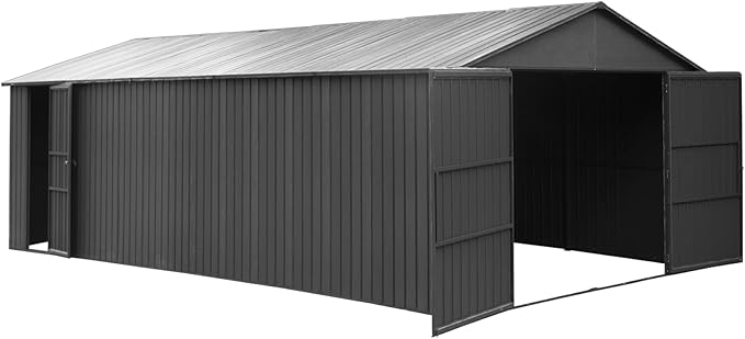 12x25FT Metal Storage Shed, a Metal Garage Shed or Heavy Duty Carport, Lockable Double Hinged Doors, Extra Large Car Shelter for Car Truck Motorcycle Lawn Equipment, Wind Resistant