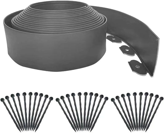 Landscape Edging 33ft,Garden Borders Edging [Extra Tall 4IN ] with 30pcs Spikes,Lawn Edging Kit Flexible Mini Plastic Fence for Grass Yard Flower Bed -Grey