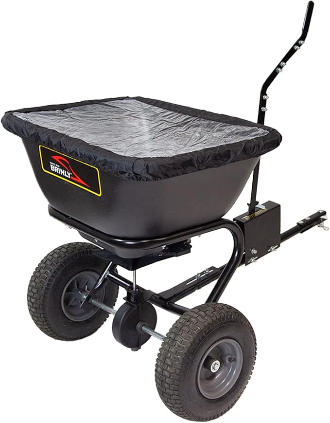 Brinly BS26BH-A Tow Behind Broadcast Spreader with Universal Hitch, 125 lb. - Deluxe Matte Black