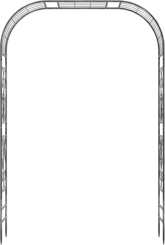 Jardineer Metal Garden Arbor,104.3-Inch Tall,Flat-Top Wrought Iron Outdoor Archway,Heavy-Duty Trellis for Climbing Plants,Perfect for Backyard Garden Entrance,Designed for Roses and Wisteria (Silver)