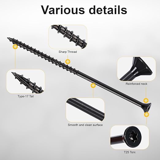 Deck Screws #10X5’’, T25 Star Torx Drive Flat Head Wood Screws, Black, 5lb