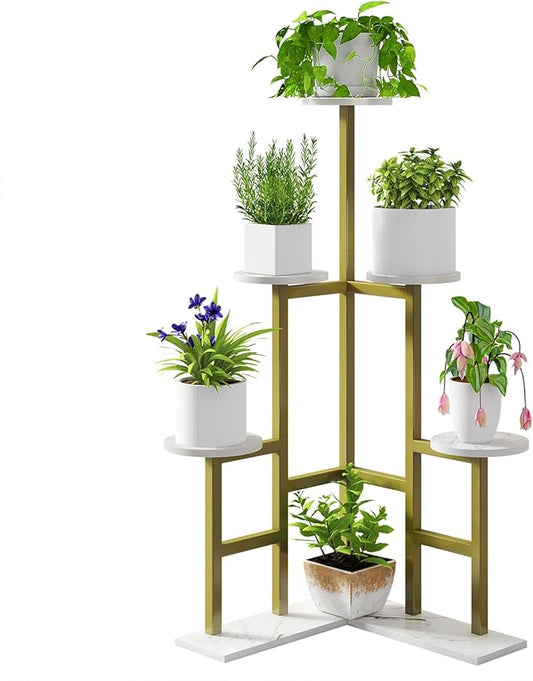 IBUYKE 6 Tier Plant Stand Indoor, Tall Flower Pot Stand for Multiple Plants, Tiered Corner Plant Shelf for Living Room Patio Balcony Garden, , Gold TMJ072G