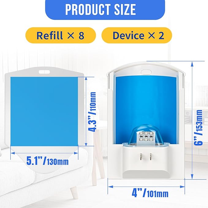 2 Pack Flying Insect Trap, Fruit Fly Trap with 8 Refills for Indoor, Bug Zapper Indoor Catching for Gnats, Fruit Flies & House Flies | Blue & UV Light Attraction | Mess-Free Disposal