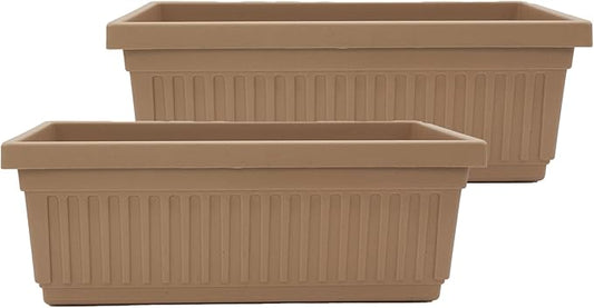 The HC Companies 18 Inch Venetian Window Planter Box with Drainage Plug, Lightweight UV-Resistant Plastic Outdoor Planters, 2-Pack Flower Box for Garden & Home Decor, Sandstone