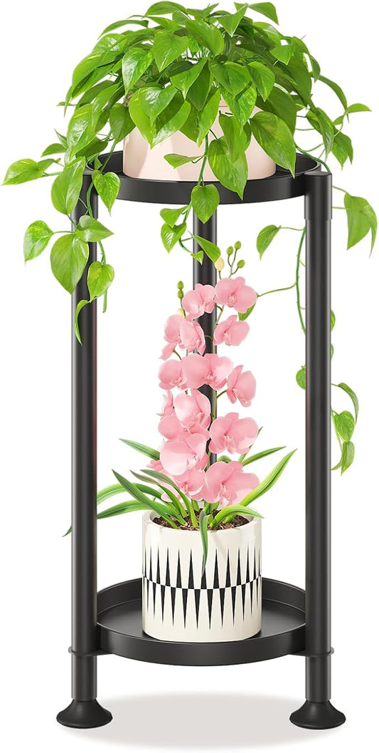LASZOLA 2 Tier Black Corner Plant Stand Indoor for Large Tall Flower, Heavy Duty Sturdy Metal Vertical Tiered Planters Holder for Patio, Multi Level Wrought Iron Organizer Décor for Modern Farmhouse