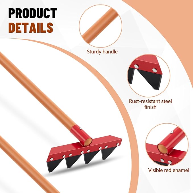 Bucherry 1 Pcs Fire Rake 60 x 12.2 x 3.15 Inches Removable Straight Handle L Fires Rake Tool Ash Wood 4 Wide Tines for Fire Fighting Building Lines Gardening Yard Soil