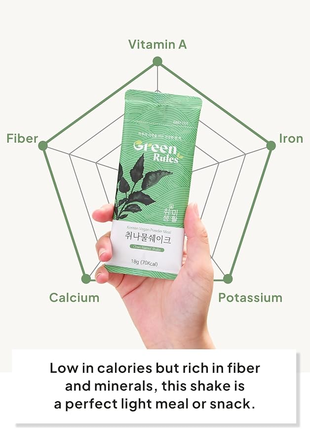 Korean Food Greenrules Korean Grain Shake with Chwinamul – Plant-Based Meal Mix Powder, 10 Single-Serve Stick Packs, 취나물 미숫가루