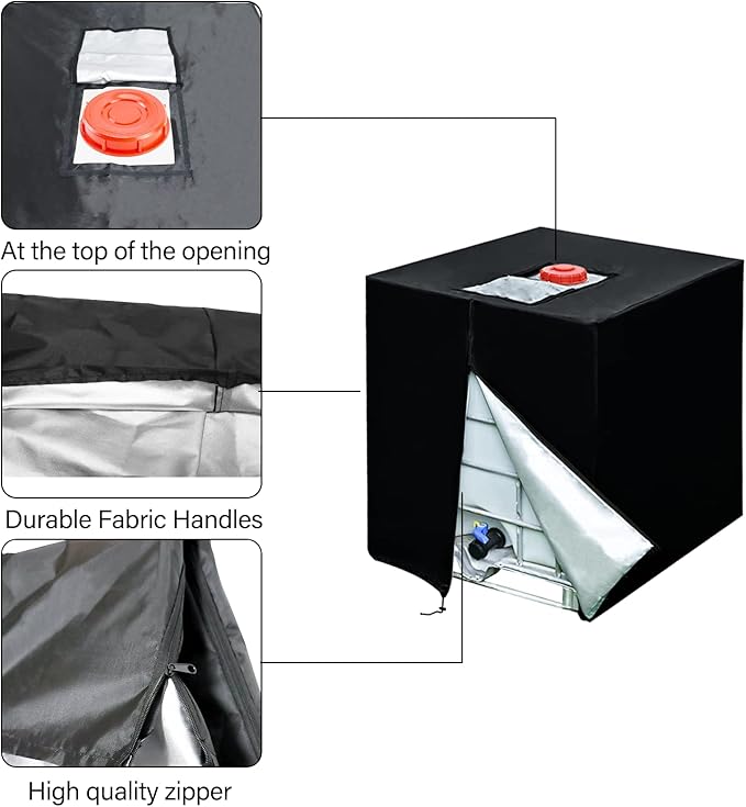 IBC Tote Cover, 275 𝑮𝒂𝒍𝒍𝒐𝒏 Water Tank Protective Cover for 1000L Garden Rain Water Tank, 420D Sunshade for Protect Water Tank from Harmful UV Rays (Black)